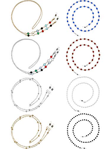 8 Stücke Brillen Ketten Perlen Sonnenbrillen Gurt Halter Elegante Brillenhalter Kette, 8 Stilen (Weiß, Schwarz, Rot, Dunkelblau, Gold, Silber) von Frienda