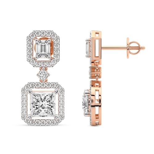 10 Karat IGI-Zertifiziert Prinzessin Form Im Labor Gezüchteter Diamant Ohrringe | 18K in Roségold | Stardust Dangles Diamant-Ohrringe | Krappenfassung | FG-VS1-VS2 Qualität von Friendly Diamonds