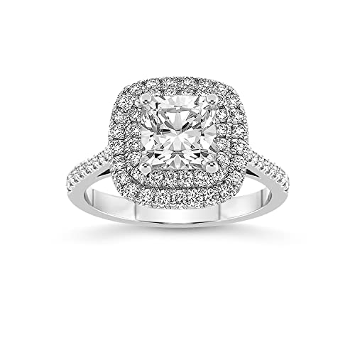 2 Karat IGI-Zertifizierter Kissenform-Diamant-Verlobungsring | 14K Oder 18K In Weiß-, Gelb- Oder Roségold | Arya Doppelter Halo-Diamantring | FG-VS1-VS2 Qualitäts Freundliche Diamanten von Friendly Diamonds