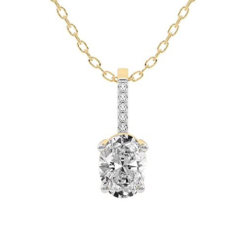 2 Karat IGI-zertifizierter Ovale Form im Labor gezüchteter Diamant | Lucida Halskette mit vier Zinken und Labordiamant-Anhänger aus 18K (750) Gelbgold | FG-VS1-VS2 Qualität | Freundliche Diamanten von Friendly Diamonds