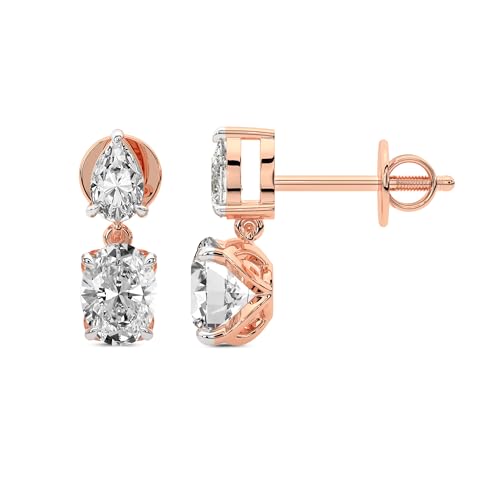 3 Karat IGI-Zertifiziert Oval Form Im Labor Gezüchteter Diamant Earrings | 18K in Roségold | Seraphic Teardrop Dangling Ohrringe | Krappenfassung | FG-VS1-VS2 Qualität von Friendly Diamonds