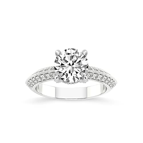 Im Labor gezüchteter Diamant-Verlobungsring 3 Karat Runde FormIGI-Zertifiziert | Dua Side Stone Knife Edge Diamond Ring 14K oder 18K in Weiß-, Gelb- oder Roségold | FG-VS1-VS2 Qualität von Friendly Diamonds