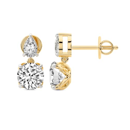 4 Karat IGI-Zertifiziert Runden Form Im Labor Gezüchteter Diamant Earrings | 18K in Gelbgold | Seraphic Teardrop Dangling Ohrringe | Krappenfassung | FG-VS1-VS2 Qualität von Friendly Diamonds