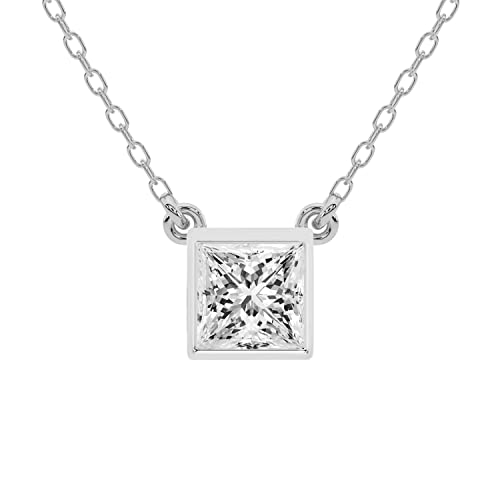 Geschenk zum Muttertag | 5 Karat IGI-Zertifizierter, Prinzessinform im Labor Gezüchteter Diamant | Klassische Halskette mit Anhänger und Lünette aus 18K Weißgold | FG-VS1-VS2 Qualität von Friendly Diamonds