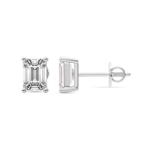 Diamant-Ohrstecker für Damen | 10 Karat IGI-Zertifiziert Smaragd Form Vier-Krappen-Diamant-Ohrstecker | F-G Color, VS1-VS2 Clarity | Platin | Freundliche Diamanten von Friendly Diamonds