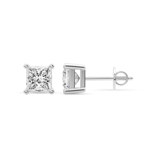 Diamant-Ohrstecker für Damen | 12 Karat IGI-Zertifiziert Prinzessin Form Vier-Krappen-Diamant-Ohrstecker | F-G Color, VS1-VS2 Clarity | 14K Weißgold | Freundliche Diamanten von Friendly Diamonds