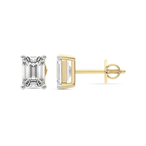 Diamant-Ohrstecker für Damen | 3 Karat IGI-Zertifiziert Smaragd Form Vier-Krappen-Diamant-Ohrstecker | F-G Color, VS1-VS2 Clarity | 14K Gelbgold | Freundliche Diamanten von Friendly Diamonds