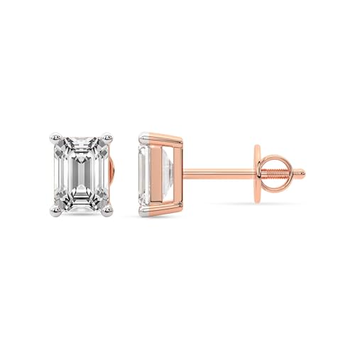 Diamant-Ohrstecker für Damen | 8 Karat IGI-Zertifiziert Smaragd Form Vier-Krappen-Diamant-Ohrstecker | F-G Color, VS1-VS2 Clarity | 14K Roségold | Freundliche Diamanten von Friendly Diamonds