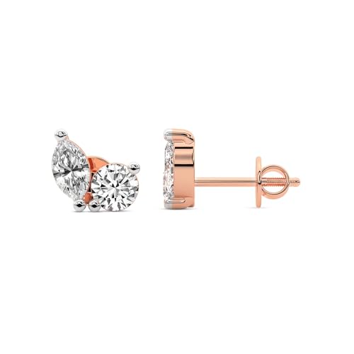 Marquise & Runden Form Im Labor Gezüchteter Diamant Twin Gleam Ohrstecker für Frauen | 1 Karat IGI-Zertifiziert 14K Roségold | FG-VS1-VS2 Qualität Freundliche Diamanten-Ohrringe von Friendly Diamonds