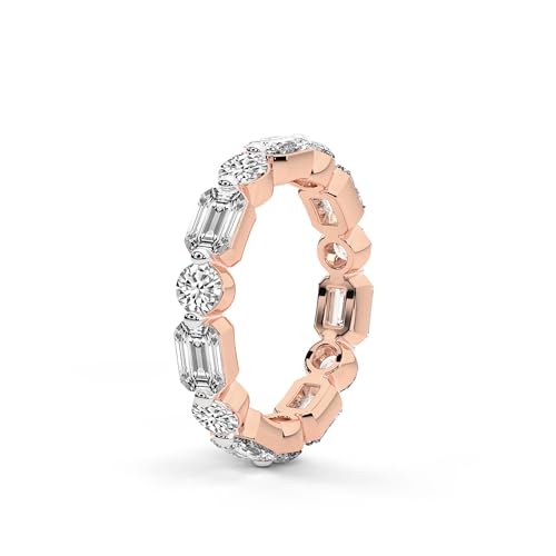 Runden & Smaragd Form Im Labor Gezüchteter Diamant Allie Ewigkeitsring Für Frauen | 3 Karat IGI-Zertifiziert 14K Roségold | FG-VS Qualität Freundliche Diamanten Größe des Ewigkeitsrings 9 von Friendly Diamonds