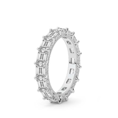 Runden & Smaragd Form Im Labor Gezüchteter Diamant Sol Milgrain Ewigkeitsring Für Frauen | 4 Karat IGI-Zertifiziert Platinum | FG-VS Qualität Freundliche Diamanten Größe des Ewigkeitsrings 6.5 von Friendly Diamonds