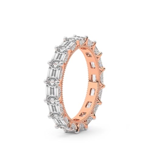 Runden & Smaragd Form Im Labor Gezüchteter Diamant Sol Milgrain Ewigkeitsring Für Frauen | 5 Karat IGI-Zertifiziert 14K Roségold | FG-VS Qualität Freundliche Diamanten Größe des Ewigkeitsrings 6 von Friendly Diamonds