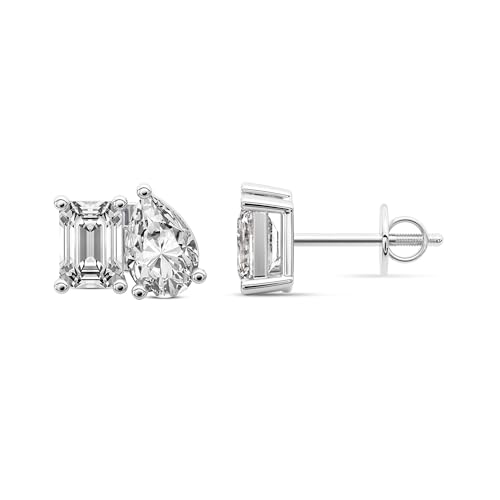 Smaragd & Birne Form Im Labor Gezüchteter Diamant Doppelt Delight Ohrstecker für Frauen | 1 Karat IGI-Zertifiziert 14K Weißgold | FG-VS1-VS2 Qualität Freundliche Diamanten-Ohrringe von Friendly Diamonds