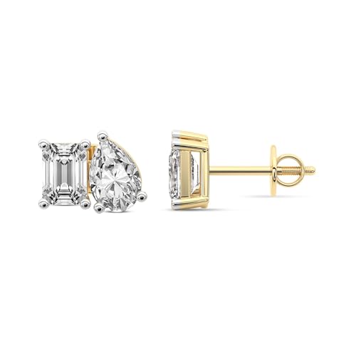 Smaragd & Birne Form Im Labor Gezüchteter Diamant Doppelt Delight Ohrstecker für Frauen | 10 Karat IGI-Zertifiziert 14K Gelbgold | FG-VS1-VS2 Qualität Freundliche Diamanten-Ohrringe von Friendly Diamonds