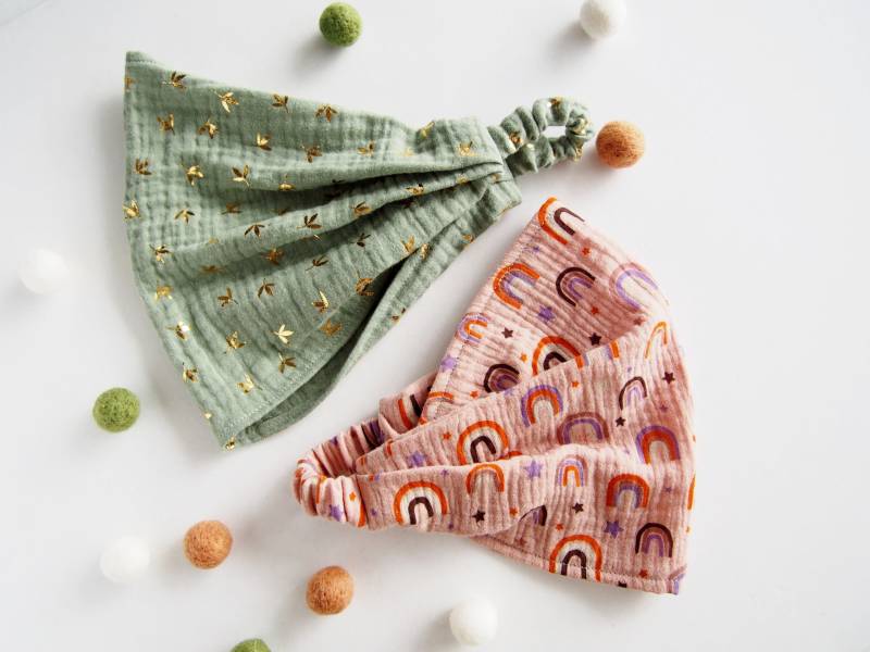 2Er Set Mädchen Kopftuch Für Den Sommer. Kleinkinder. Kühlendes Haar Wrap. Musselin Baumwolle Chemo Kopfschmuck. Halstuch. Blätter, Regenbogen von FriendlyBaby