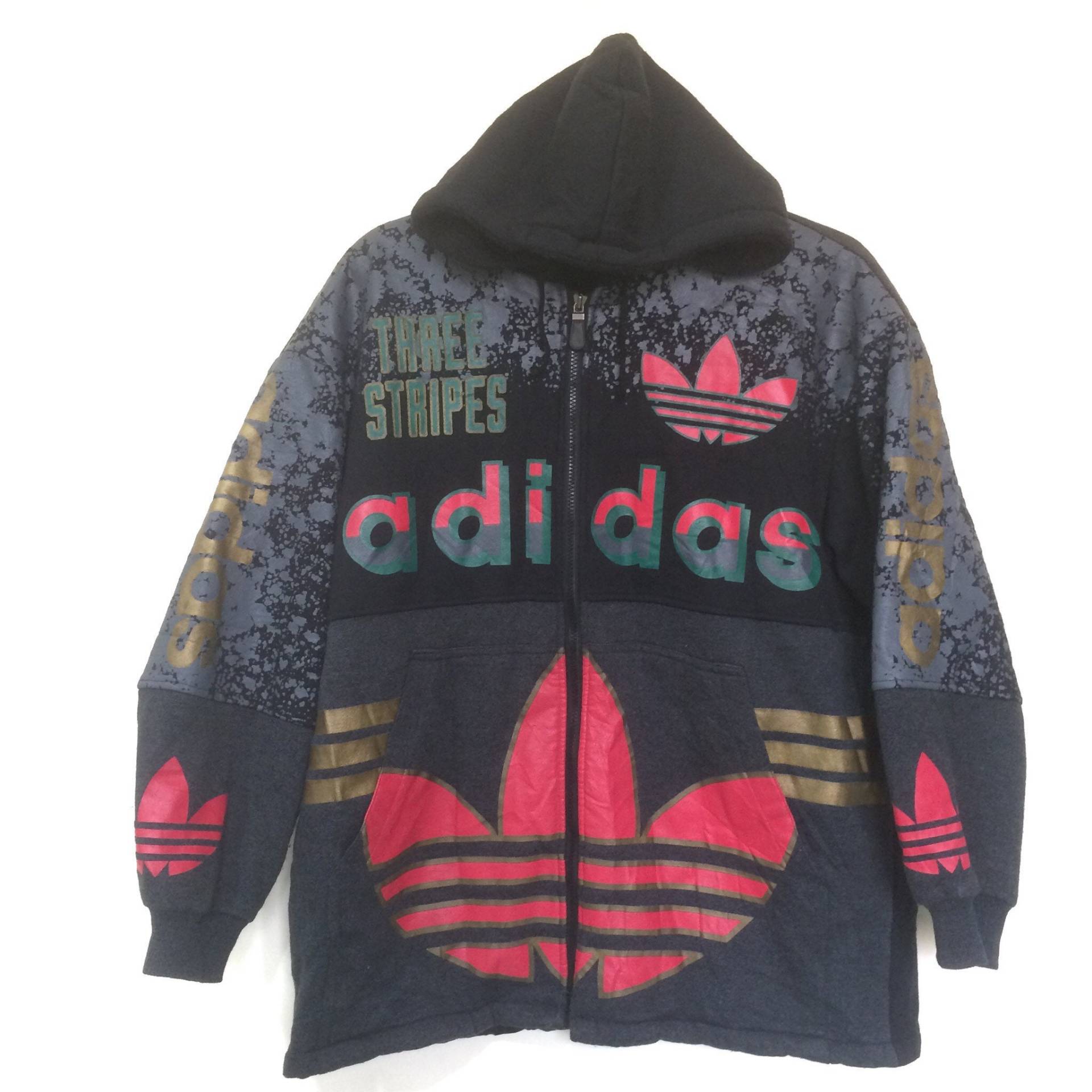 Seltene Vintage 80/90 Adidas Run Dmc Big Logo 3 Streifen Hiphop Baggy-Stil Gangsta Warme Pullover Hoodie Jacke Erwachsene Medium Baggy Seltene Vintage 80/90 Adidas Run Dmc Big Logo 3 Streifen Hiphop Baggy-Stil Gangsta Warme Pullover Hoodie Jacke Erwachsene Medium Baggy von FriendlyVintge