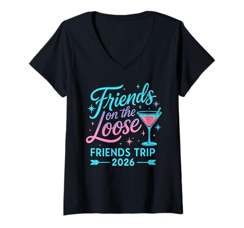 Damen Friends Trip 2026 Sommerurlaub Mädchen Party Erinnerungen T-Shirt mit V-Ausschnitt Damen Friends Trip 2026 Sommerurlaub Mädchen Party Erinnerungen T-Shirt mit V-Ausschnitt von Friends Cruise 2026 Summer Vacation Apparel