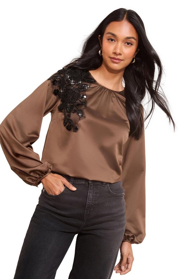 Friends Like These Langarmbluse Friends Like These Satin-Bluse mit Verzierung (1-tlg) von Friends Like These