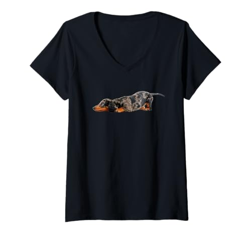 Damen Dackel entspannend T-Shirt mit V-Ausschnitt Damen Dackel entspannend T-Shirt mit V-Ausschnitt von Friends in Low Places