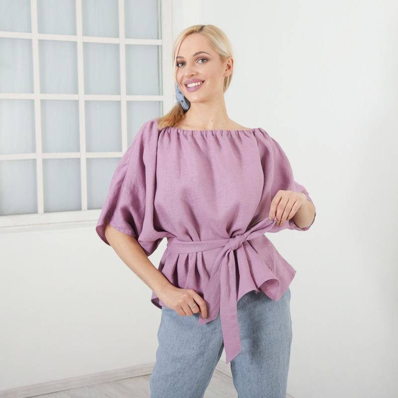 Leinen Oversize Locker Tunika, Bluse Mit Gürtel, Kleidung in Übergrößen von FriendsFashion