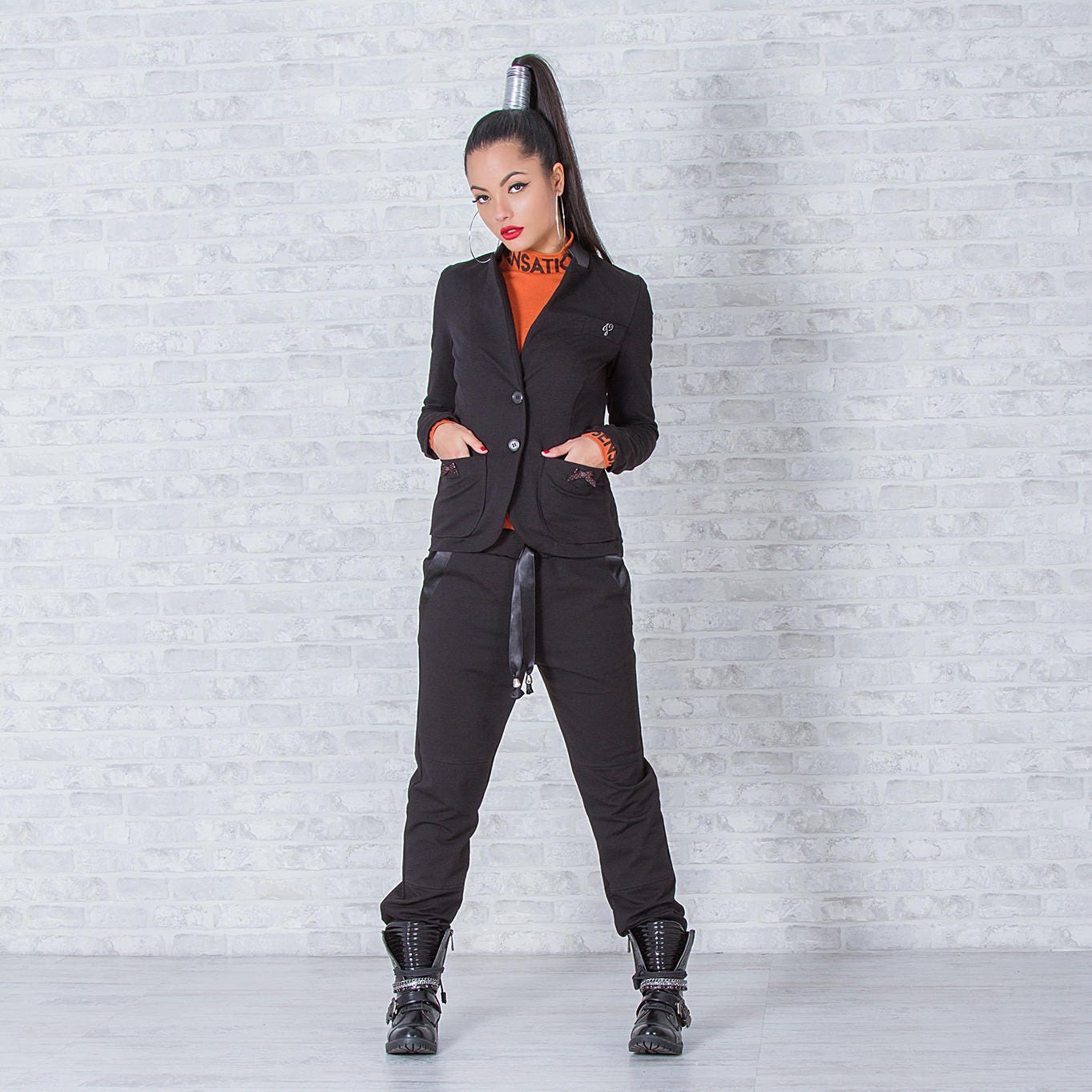 Schwarzer Jumpsuit/Lockeres Set Frauenset Drop Baumwollset Maxi Casual Frauen Friends Mode Schwarzer Jumpsuit/Lockeres Set Frauenset Drop Baumwollset Maxi Casual Frauen Friends Mode von FriendsFashion
