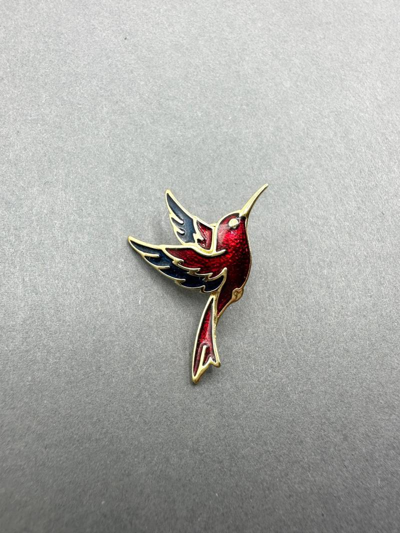 Emaillierter Vogel Krawattennadel Dunkelrot Und Dunkelblau Emaillierte Brosche Krawatten Nadel, Vergoldetes Metall von FriendsOfParis