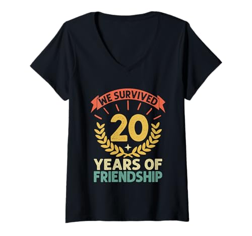 Damen Wir haben 20 Jahre Friendship Day überlebt Bestfriend BFF T-Shirt mit V-Ausschnitt Damen Wir haben 20 Jahre Friendship Day überlebt Bestfriend BFF T-Shirt mit V-Ausschnitt von Friendship Day BestFriend BFF Men Women