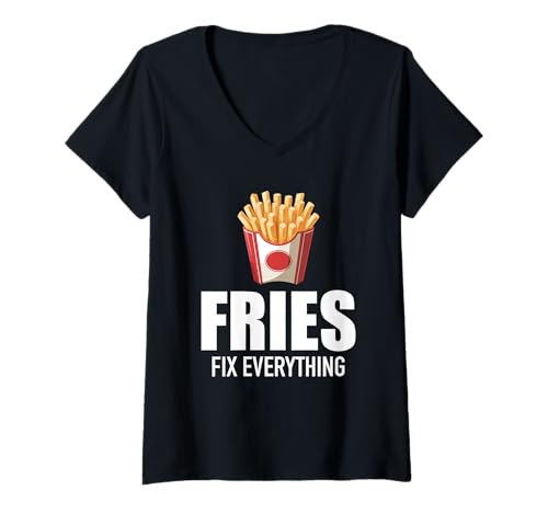 Damen Lustiges Salzige Pommes Kostüm Frittierte Kartoffeln T-Shirt mit V-Ausschnitt Damen Lustiges Salzige Pommes Kostüm Frittierte Kartoffeln T-Shirt mit V-Ausschnitt von Fries Fix Everything