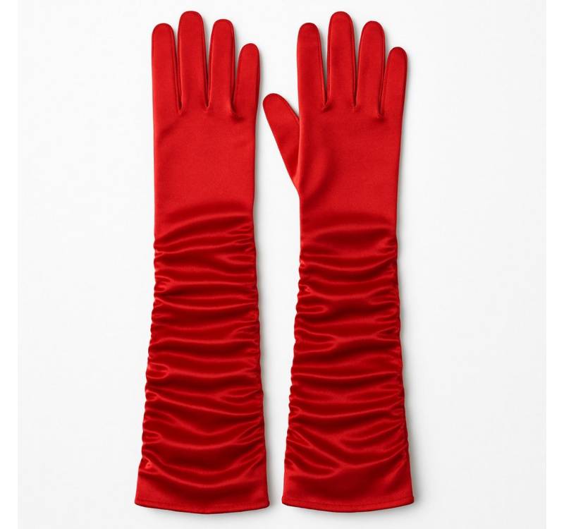 Fries Abendhandschuhe Rote Satin Handschuhe lang gerafft Kostüm Zubehör Karneval & Halloween Glamourös, raffiniert, vielseitig von Fries