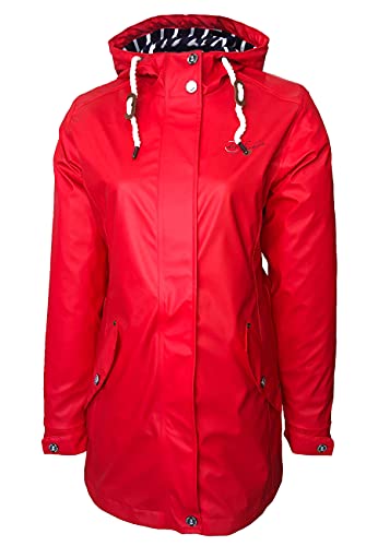 Dry Fashion Damen Regenmantel Kiel - Frauen Regenjacke Damen Jacke mit verstellbarer Kapuze Lang Winddicht Wasserdicht in Rot Größe 36 von Dry Fashion