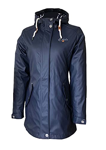 Dry Fashion Damen Regenmantel Kiel - Frauen Regenjacke Damen Jacke mit verstellbarer Kapuze Lang Winddicht Wasserdicht in Navy Größe 36 von Dry Fashion