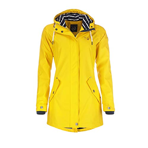 Dry Fashion Damen Regenmantel Kiel - Frauen Regenjacke Damen Jacke mit verstellbarer Kapuze Lang Winddicht Wasserdicht in Gelb Größe 36 von Dry Fashion