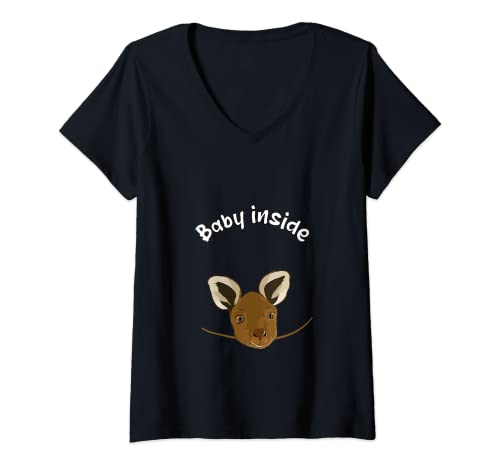 Damen Baby inside. Süßes Baby Känguru im Bauch. lustiges Baby T-Shirt mit V-Ausschnitt von Frieser Pregnant Mom And Dad Designs