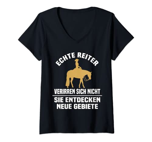 Damen Echte Reiter verirren sich nicht. Pferde Spruch T-Shirt mit V-Ausschnitt Damen Echte Reiter verirren sich nicht. Pferde Spruch T-Shirt mit V-Ausschnitt von Frieser horseback riding Pferde Designs