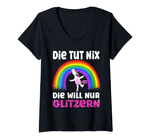Damen die tut nix die will nur glitzern lustiges Regenbogen LGBTQ T-Shirt mit V-Ausschnitt Damen die tut nix die will nur glitzern lustiges Regenbogen LGBTQ T-Shirt mit V-Ausschnitt von Frieser pride month & lgbtq community Designs