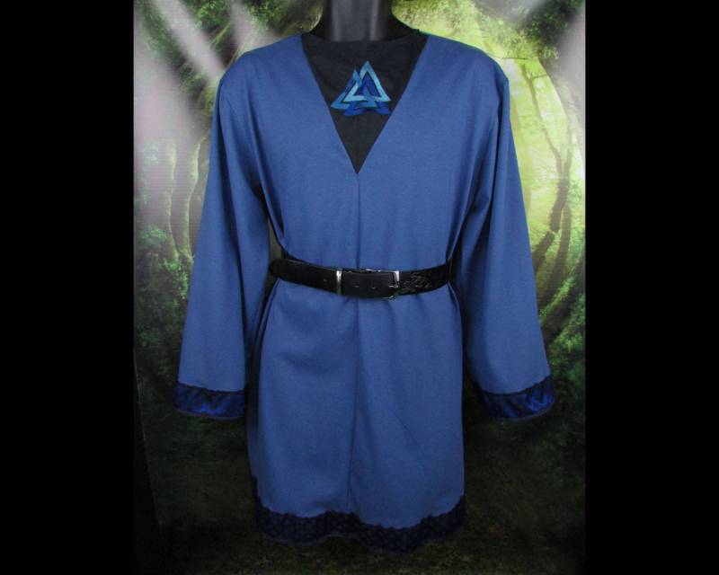 Wikinger Tunika - Der Reisende Valknut Kleine Jeansblaue Baumwolle Lange Ärmel Gewand Kleidung von FriggasFinery