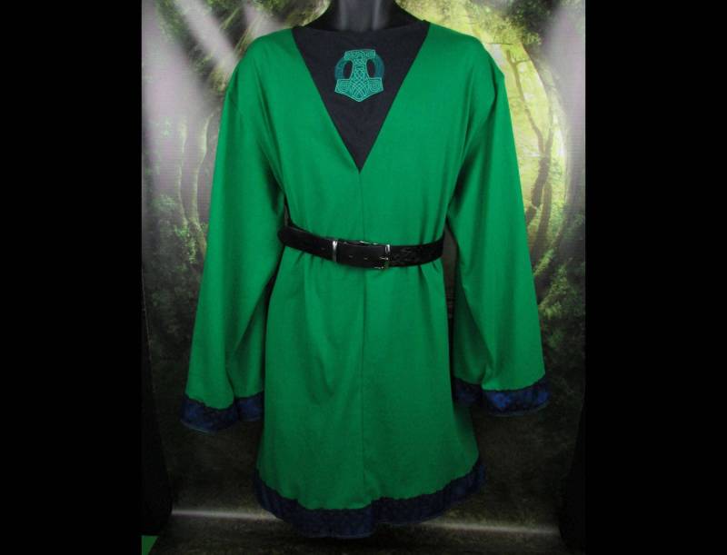 Wikinger Tunika - The Traveler Mjölnir Große Kelly Grün Baumwolle Lange Ärmel Gewandung Kleidung von FriggasFinery