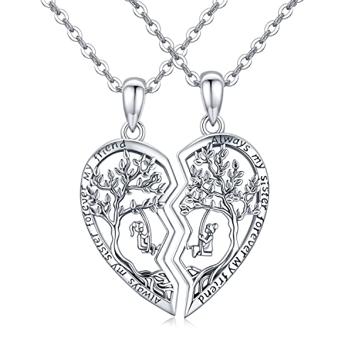 2 Stück Baum des Lebens Schwestern Halskette für Frauen, Sterling Silber Swing Sisters Anhänger Halskette, 18" Kette Baum des Lebens Freundschaft Schmuck Geschenke für Frauen Schwester Weihnachten von Friggem