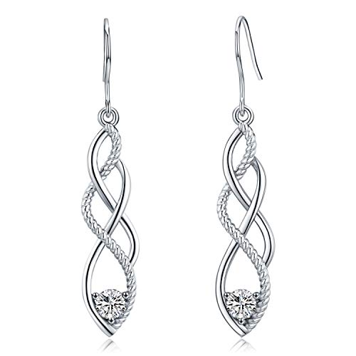 925 Sterling Silber keltischer Knoten Dangle Ohrringe, viel Glück Irish Celtic Knot Linear Drop Ohrringe mit glänzendem Zirkon Hypoallergene Mode Liebesknoten Infinity Angelhaken Ohrringe 925 Sterling Silber keltischer Knoten Dangle Ohrringe, viel Glück Irish Celtic Knot Linear Drop Ohrringe mit glänzendem Zirkon Hypoallergene Mode Liebesknoten Infinity Angelhaken Ohrringe von Friggem