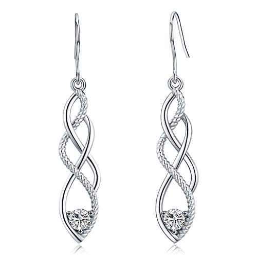 925 Sterling Silber keltischer Knoten Dangle Ohrringe, viel Glück Irish Celtic Knot Linear Drop Ohrringe mit glänzendem Zirkon Hypoallergene Mode Liebesknoten Infinity Angelhaken Ohrringe von Friggem