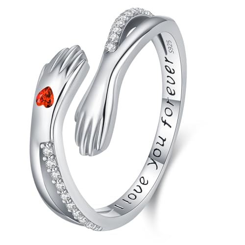 Umarme Ring, Damen Juli Geburtsstein Umarmungenring 925 Sterling Silber Verstellbarer Hände Rings und offenen Schmuck, Geschenke für Mütter, Schwestern und lieben Umarme Ring, Damen Juli Geburtsstein Umarmungenring 925 Sterling Silber Verstellbarer Hände Rings und offenen Schmuck, Geschenke für Mütter, Schwestern und lieben von Friggem