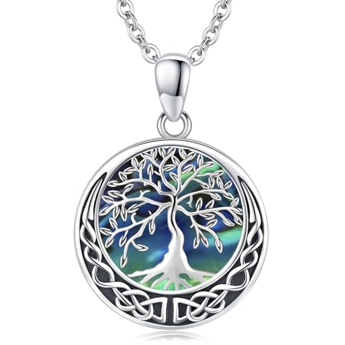 Baum des Lebens Halskette 925 Sterling Silber Baum des Lebens Anhänger Abalone Muschel Lebensbaum Kette keltische Halskette Schmuck für Frauen Mama Mädchen von Friggem