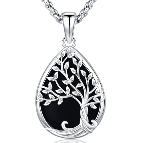 Baum des Lebens Halskette 925 Sterling Silber schwarzer Onyx Lebensbaum Anhänger Halskette Damen Schmuck Halskette Geschenke für Mutter Schwester Geliebte von Friggem