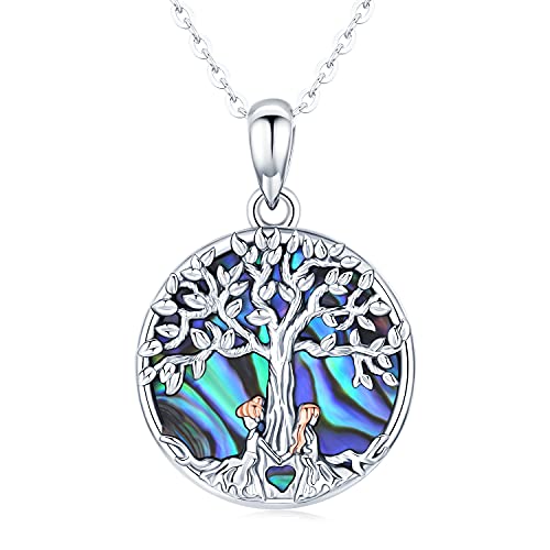 Baum des Lebens Halskette für Frauen, Sterling Silber Schwestern Anhänger Halskette Abalone Muschel des Stammbaum Anhänger, 18" Kette Baum des Lebens Schmuck Geschenke für Frauen Schwestern Freunde von Friggem