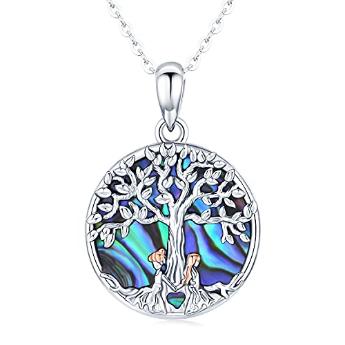 Baum des Lebens Halskette für Frauen, Sterling Silber Schwestern Anhänger Halskette Abalone Muschel des Stammbaum Anhänger, 18" Kette Baum des Lebens Schmuck Geschenke für Frauen Schwestern Freunde von Friggem