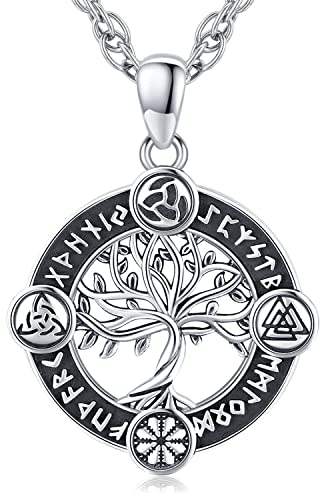 Baum des Lebens Kette 925 Sterling Silber Lebensbaum Wikinger Anhänger Halskette Wikinger Amulett Schmuck Geschenke für Herren Damen, Edelstahl Kette 60cm (A) von Friggem