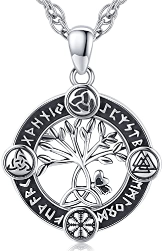 Baum des Lebens Kette 925 Sterling Silber Lebensbaum Wikinger Anhänger Halskette Wikinger Amulett Schmuck Geschenke für Herren Damen, Edelstahl Kette 60cm (B) von Friggem