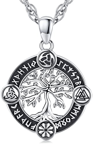 Baum des Lebens Kette 925 Sterling Silber Lebensbaum Wikinger Anhänger Halskette Wikinger Amulett Schmuck Geschenke für Herren Damen, Edelstahl Kette 60cm (E) von Friggem