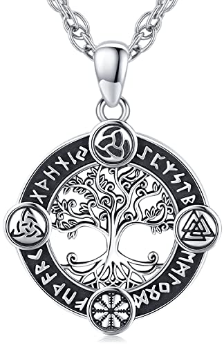 Baum des Lebens Kette 925 Sterling Silber Lebensbaum Wikinger Anhänger Halskette Wikinger Amulett Schmuck Geschenke für Herren Damen, Edelstahl Kette 60cm (G) von Friggem