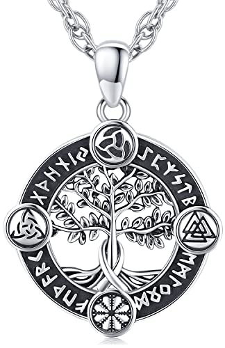 Baum des Lebens Kette 925 Sterling Silber Lebensbaum Wikinger Anhänger Halskette Wikinger Amulett Schmuck Geschenke für Herren Damen, Edelstahl Kette 60cm (H) von Friggem